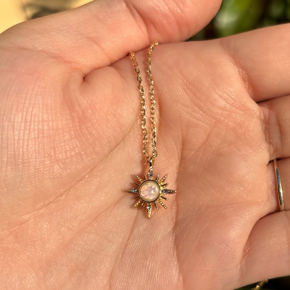 18K Gold Plated Dainty Pink Sun Necklace - Picture 5 of 8